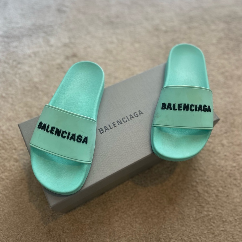 Balenciaga Mint Green Slide Sandals